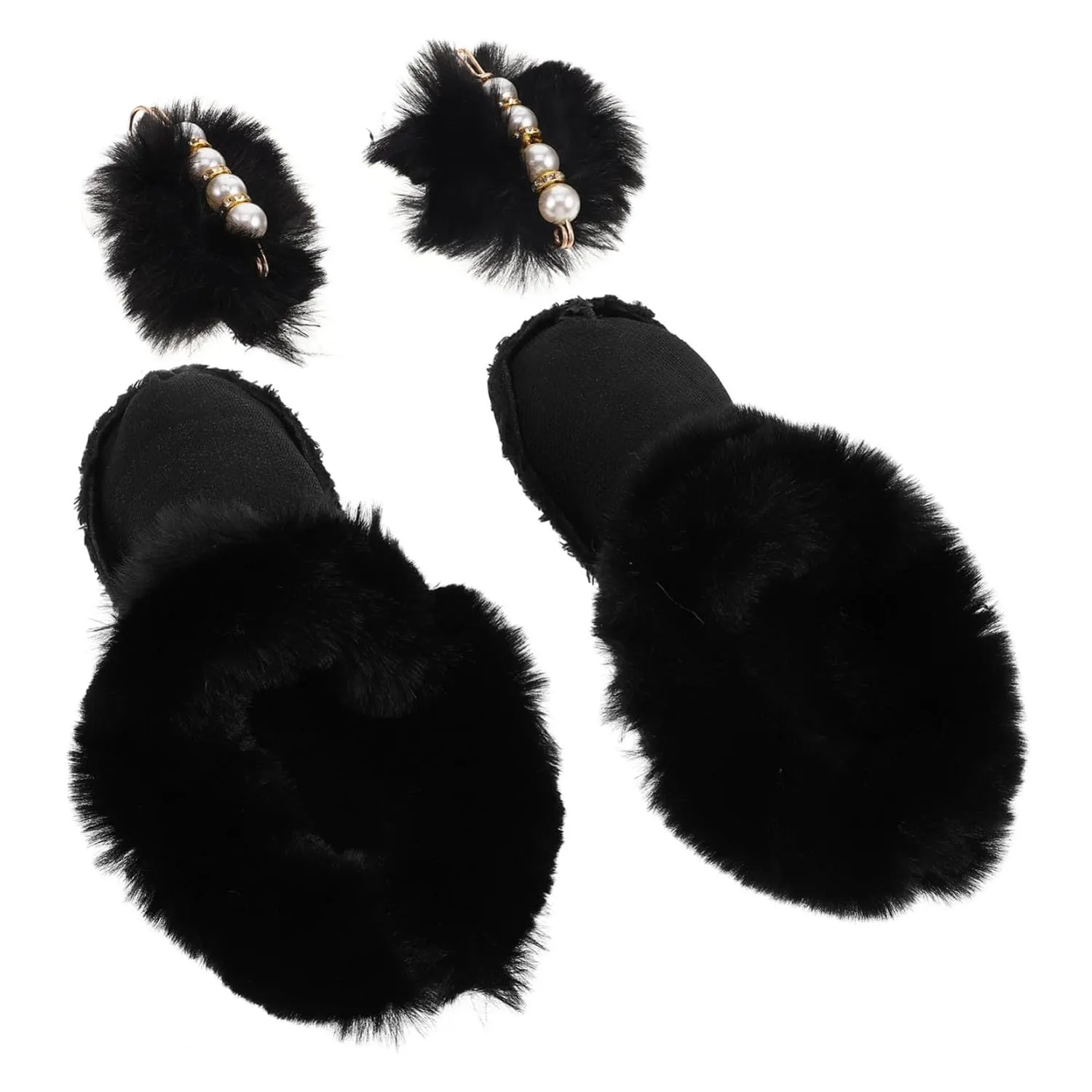 1 Pair Winter Shoe Liners Removable Faux Fur Inserts for Snow Boots Thick Plush Lining with 2 Pompoms Non Slip Soles for Indoor/Outdoor Use Black Size 40 41/2666