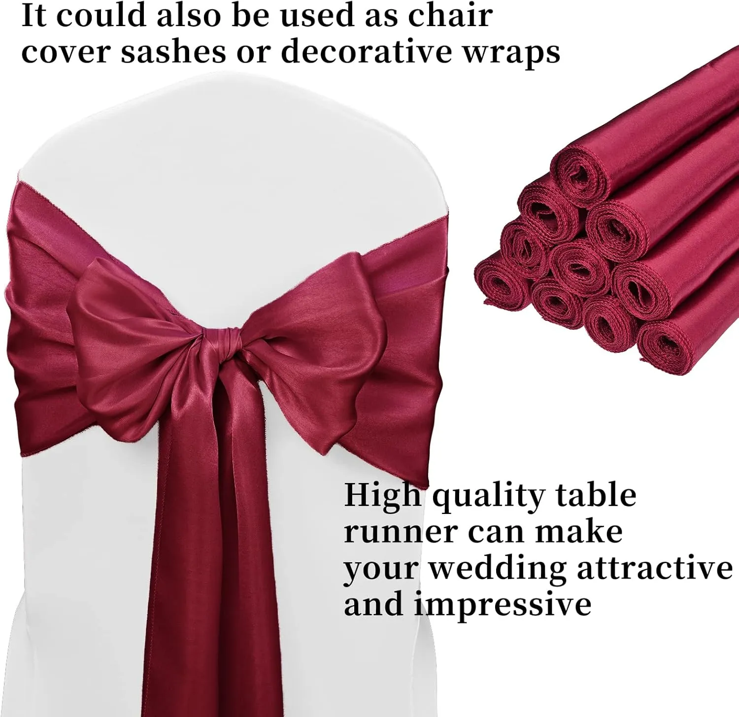 10-Pack Burgundy Satin Table Runner 12 x 108 inches Long Premium Silk and Smooth Fabric Table Runner for Wedding, Decorations for Birthday Parties, Banquets, Graduations, Engagements