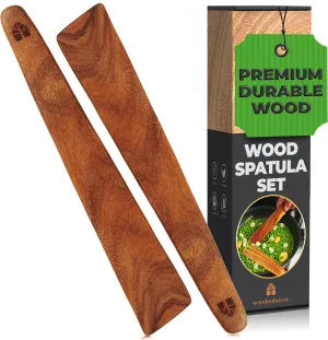 12 inch Teak Wood Spatula for Cast Iron, Small Wood Flipper, Egg Scraper, Flat Wooden Turner, Multipurpose Wood Cooking Utensil, Spatulas Perfect for Flipping, Serving, Scraping & Turning. Set of 2