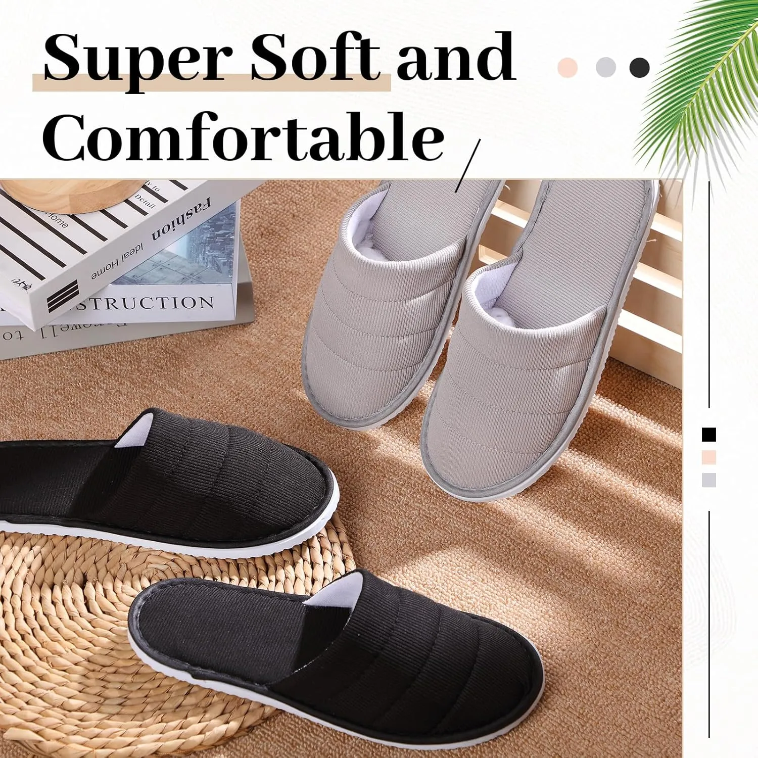 12 Pairs Disposable Slippers Hotel Guests Bulk Slipper Pack Non Slip Spa Women Men Wedding Comfort