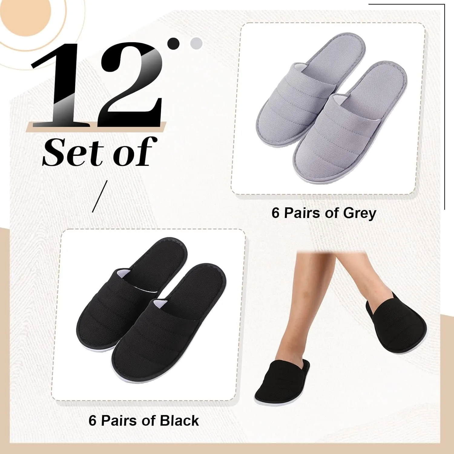 12 Pairs Disposable Slippers Hotel Guests Bulk Slipper Pack Non Slip Spa Women Men Wedding Comfort