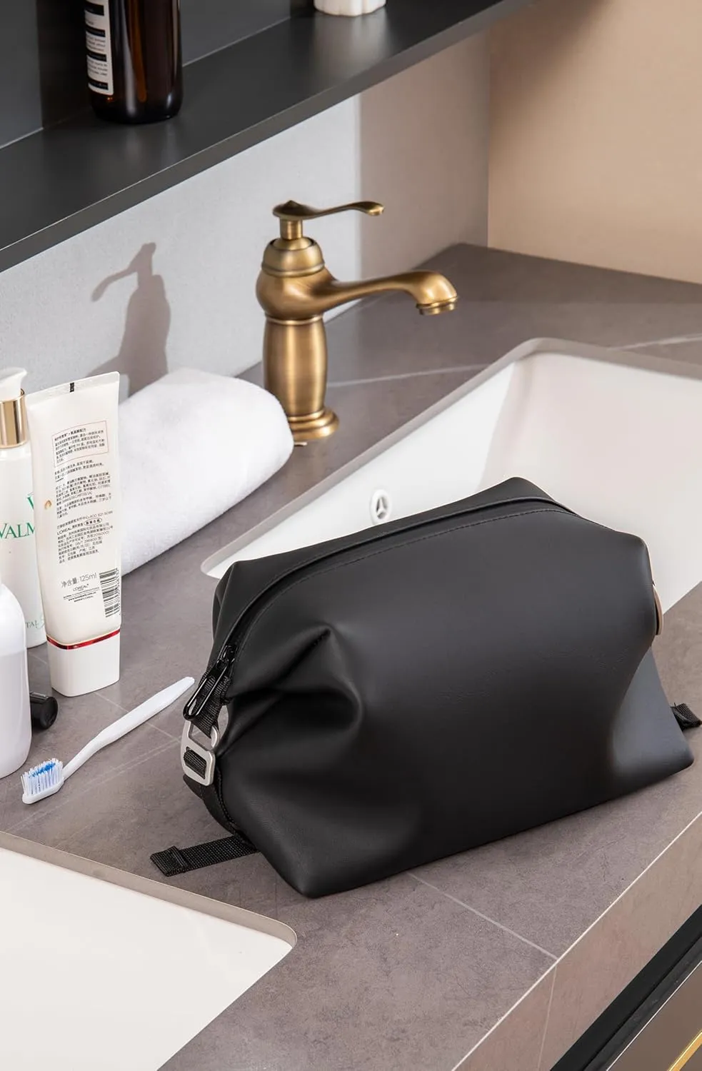 13" 6L Large Silicone Dopp Kit,Waterproof Leakproof Toiletry Bag,Foldable Travel Makeup Case for Mens Womens,Black