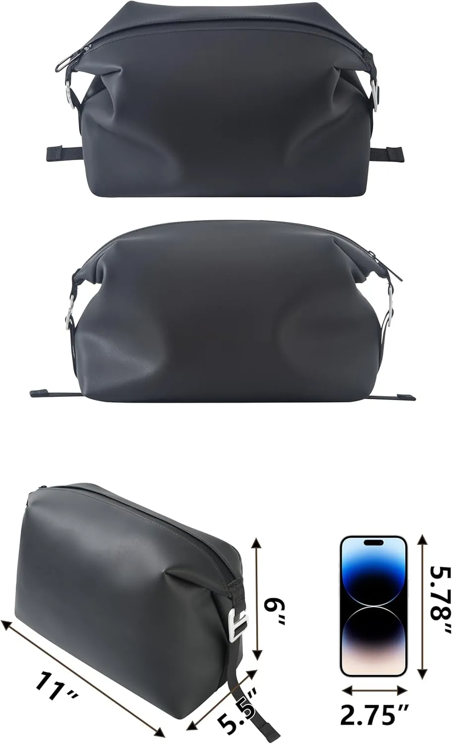 13" 6L Large Silicone Dopp Kit,Waterproof Leakproof Toiletry Bag,Foldable Travel Makeup Case for Mens Womens,Black
