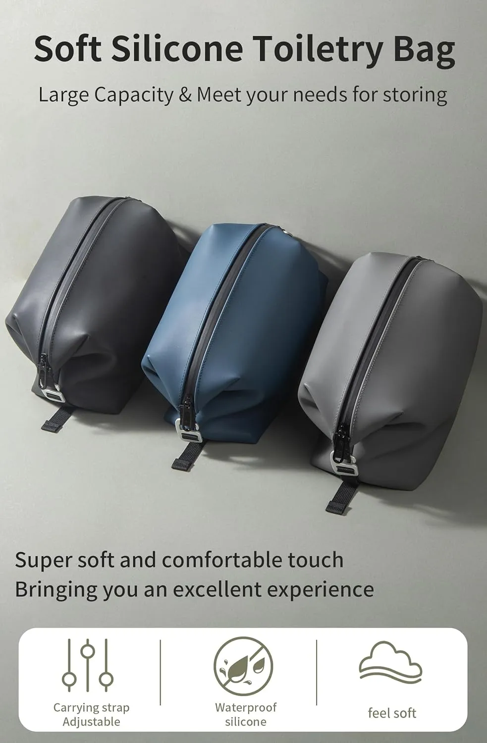 13" 6L Large Silicone Dopp Kit,Waterproof Leakproof Toiletry Bag,Foldable Travel Makeup Case for Mens Womens,Black