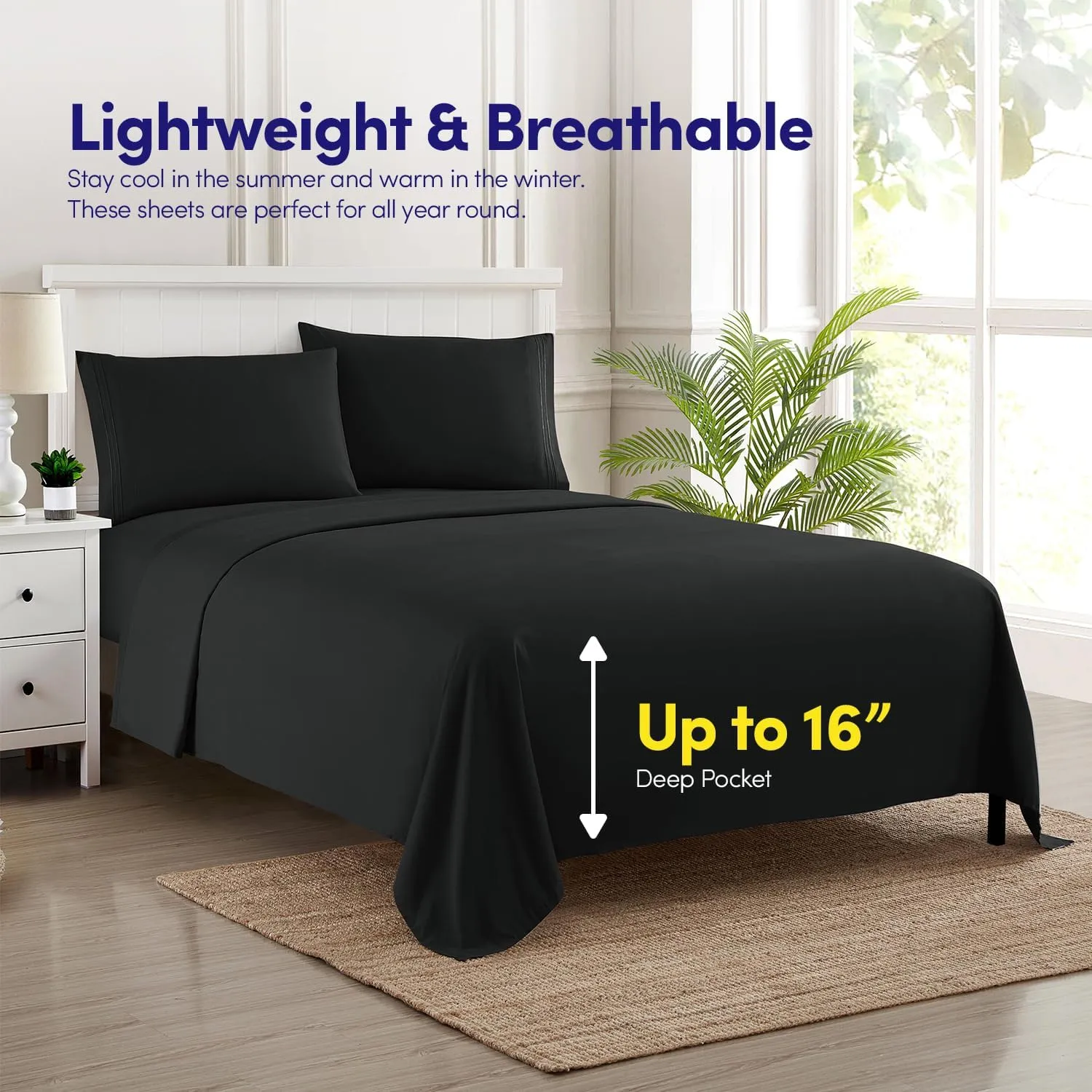 1500 Supreme Collection Queen Sheet Sets Black - Luxury Hotel Bed Sheets and Pillowcase Set for Queen Mattress - Extra Soft, Elastic Corner Straps, Deep Pocket Sheets, Queen Black