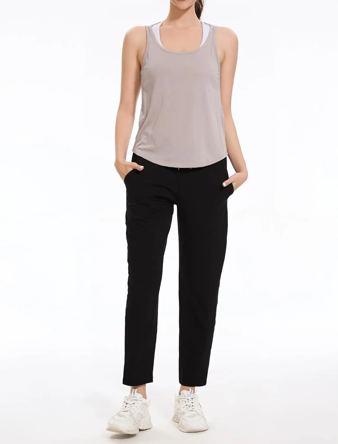 2 Pack Women's Pants with Deep Pockets Stretch Soft Sweatpants for Casual Athletic Lounge Work Golf Travel