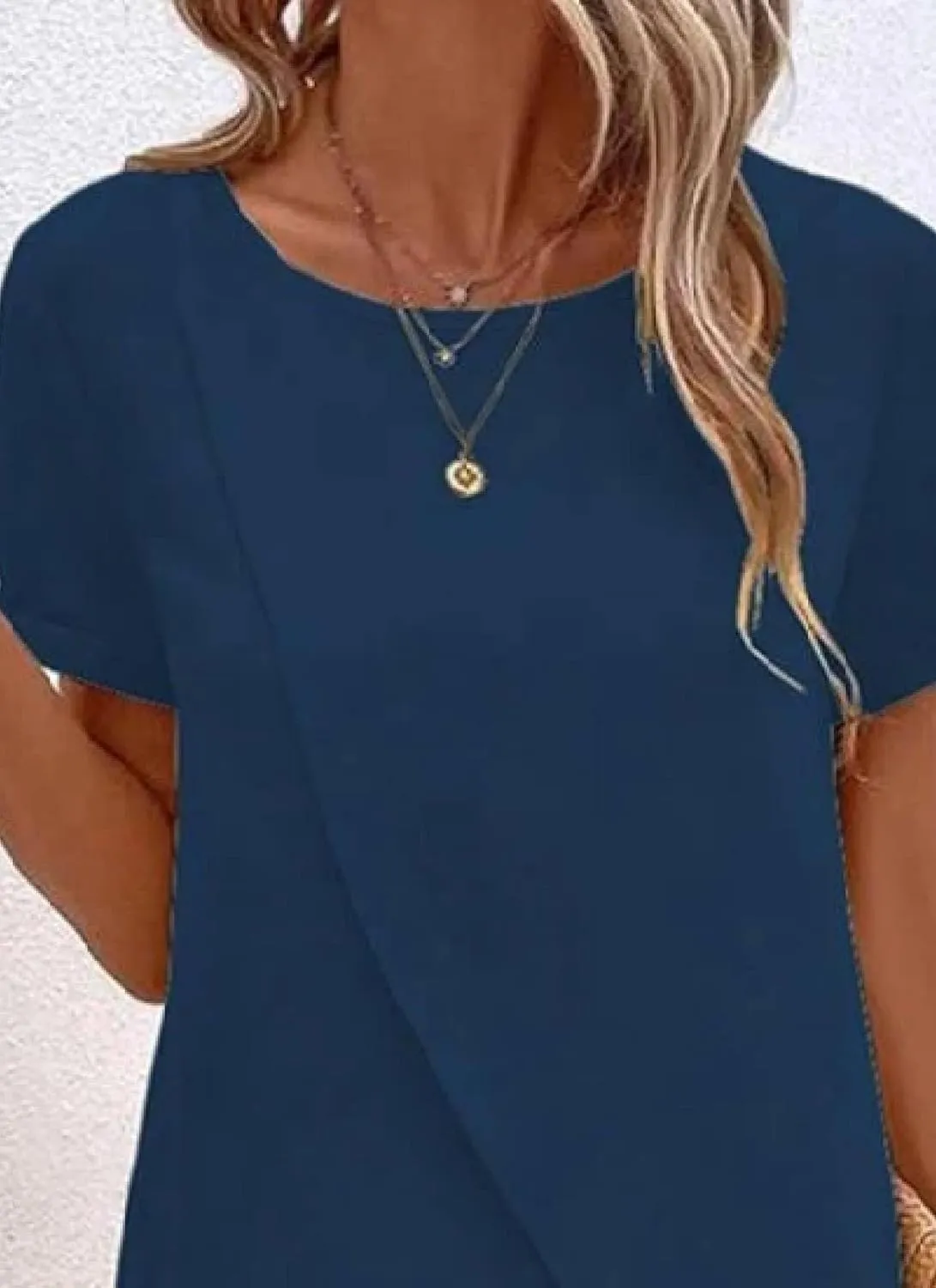 2 Piece Sets For Women Lounge Wear Matching Two Piece Fresh Navy Round Neck Short Sleeve Tops and Print Pants Outfit