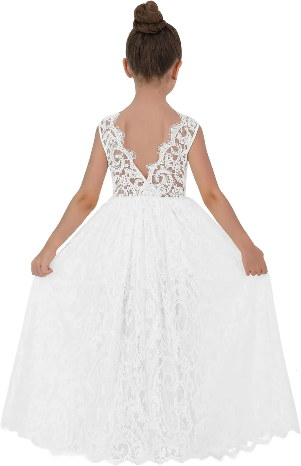 2Bunnies Girl Paisley Lace Back A-Line Straight Tutu Tulle Party Flower Girl Dress