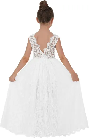 2Bunnies Girl Paisley Lace Back A-Line Straight Tutu Tulle Party Flower Girl Dress
