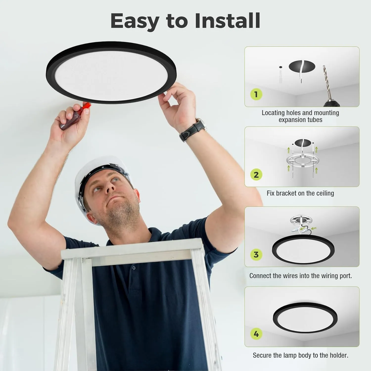 2Pack LED Flush Mount Ceiling Light Fixture, 12Inch 24W, Dimmable&3000K/3500K/4000K/5000K/6500K Adjustable Low Profile Ceiling Lights, 3200LM Modern Lamp for Bedroom, Porch, Kitchen, Hallway, Black