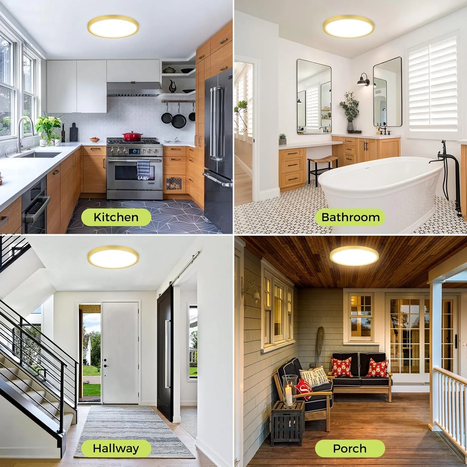 2Pack LED Flush Mount Ceiling Light Fixture Golden, 12Inch 24W, Dimmable&3000K-6500K Adjustable Low Profile Ceiling Lights, 3200LM Modern Lamp for Kitchen, Bedroom, Porch, Hallway, White