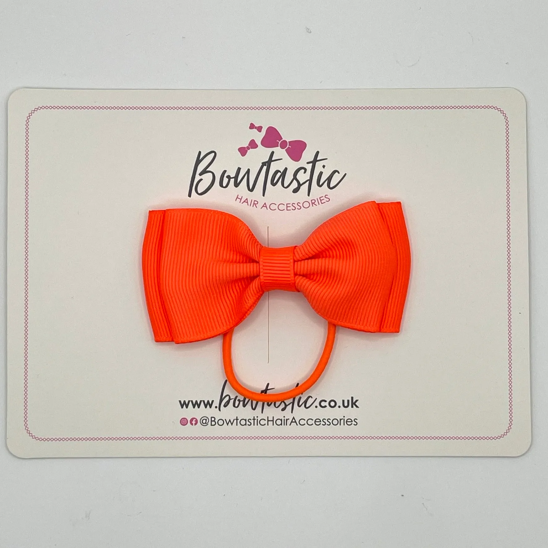 3 Inch Flat Double Bow Thin Elastic - Neon Orange