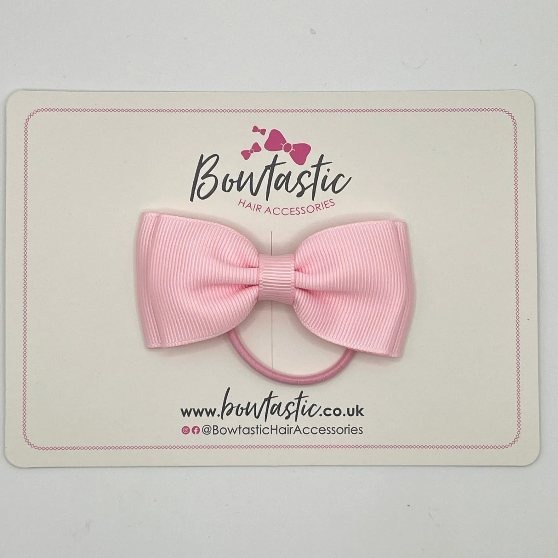 3 Inch Flat Double Bow Thin Elastic - Pearl Pink