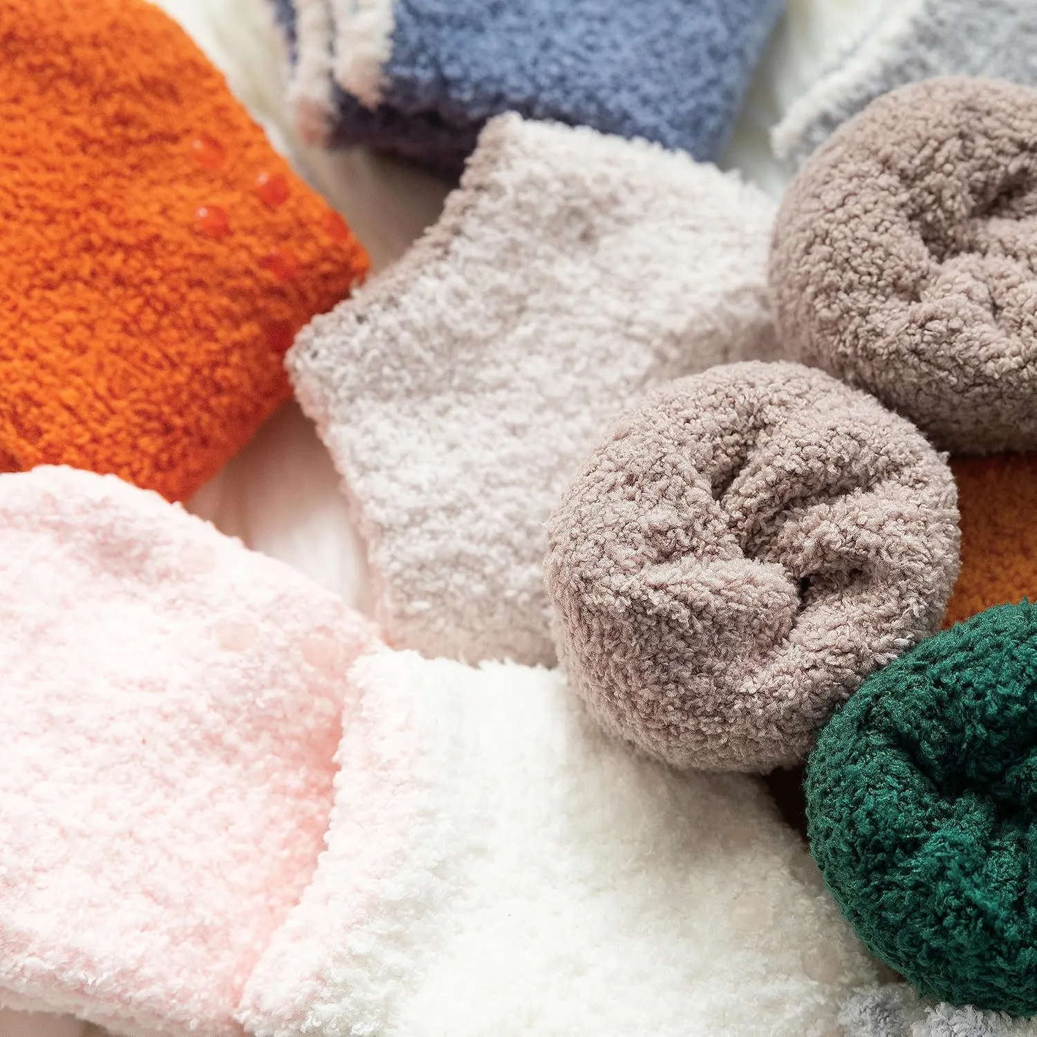 3/6 Pairs Non Slip Hospital Socks for Women Fluffy Fuzzy Slipper Socks with Grips