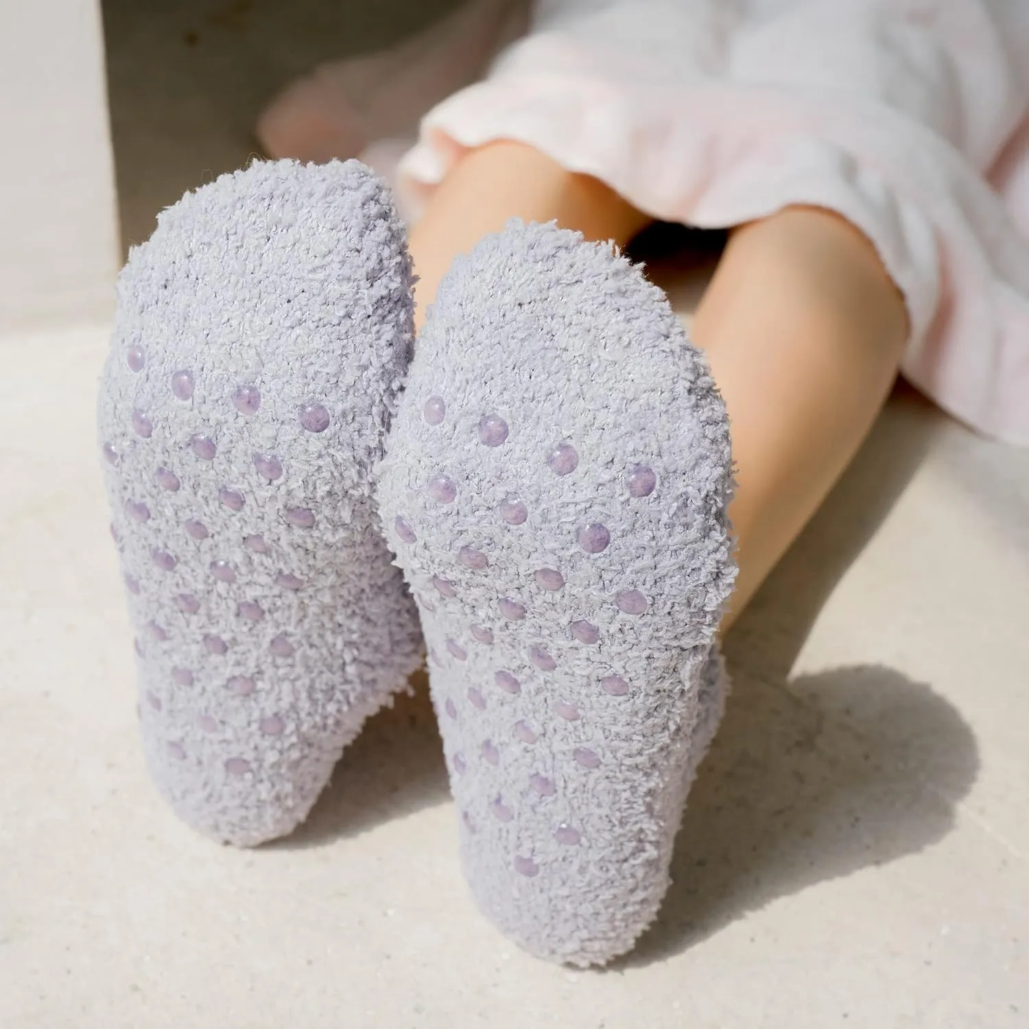 3/6 Pairs Non Slip Hospital Socks for Women Fluffy Fuzzy Slipper Socks with Grips