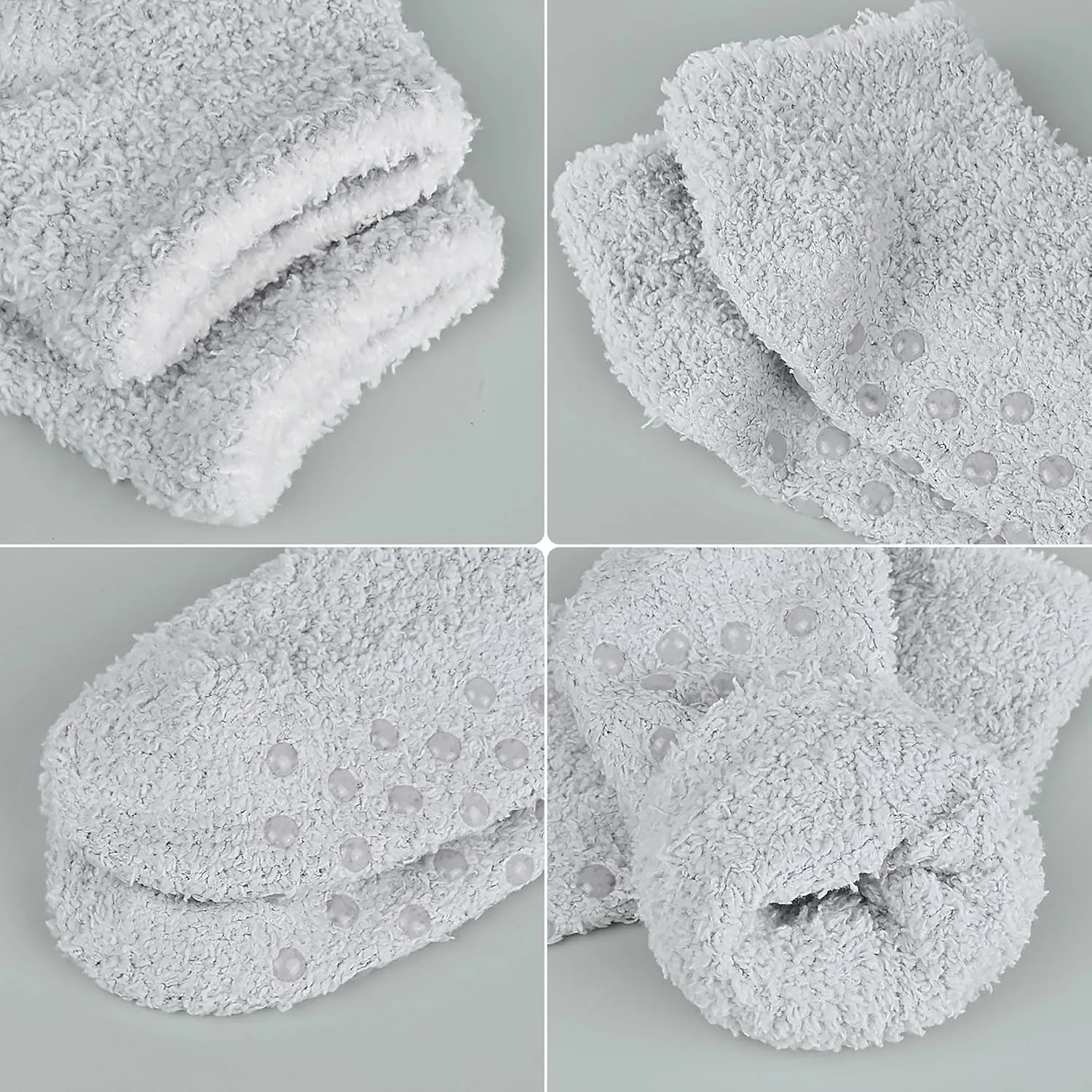3/6 Pairs Non Slip Hospital Socks for Women Fluffy Fuzzy Slipper Socks with Grips