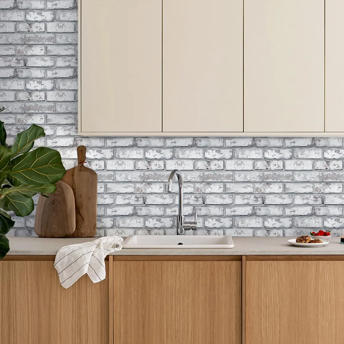 3D Faux Brick Wall Panel, Peel and Stick Brick Tiles, 10 Pcs of 12"X12", Small Size Thin PVC Brick Adhesive Fake Brick Paneling Brick Backsplash Background, Retro White