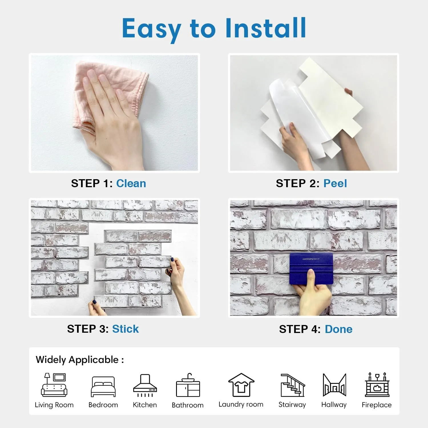 3D Faux Brick Wall Panel, Peel and Stick Brick Tiles, 10 Pcs of 12"X12", Small Size Thin PVC Brick Adhesive Fake Brick Paneling Brick Backsplash Background, Retro White