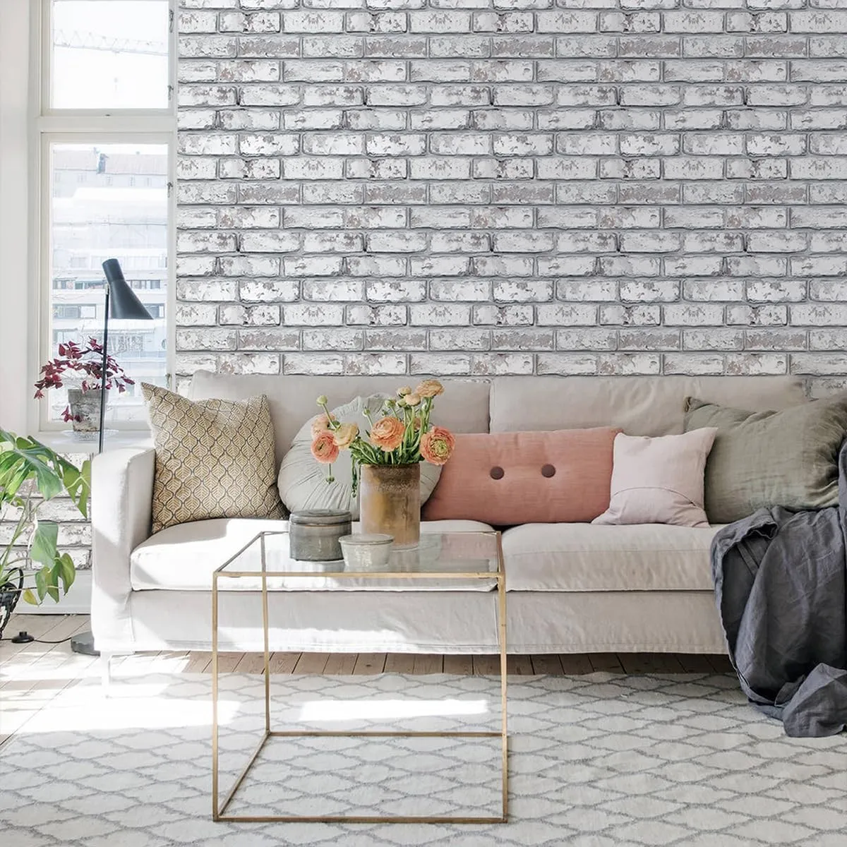 3D Faux Brick Wall Panel, Peel and Stick Brick Tiles, 10 Pcs of 12"X12", Small Size Thin PVC Brick Adhesive Fake Brick Paneling Brick Backsplash Background, Retro White