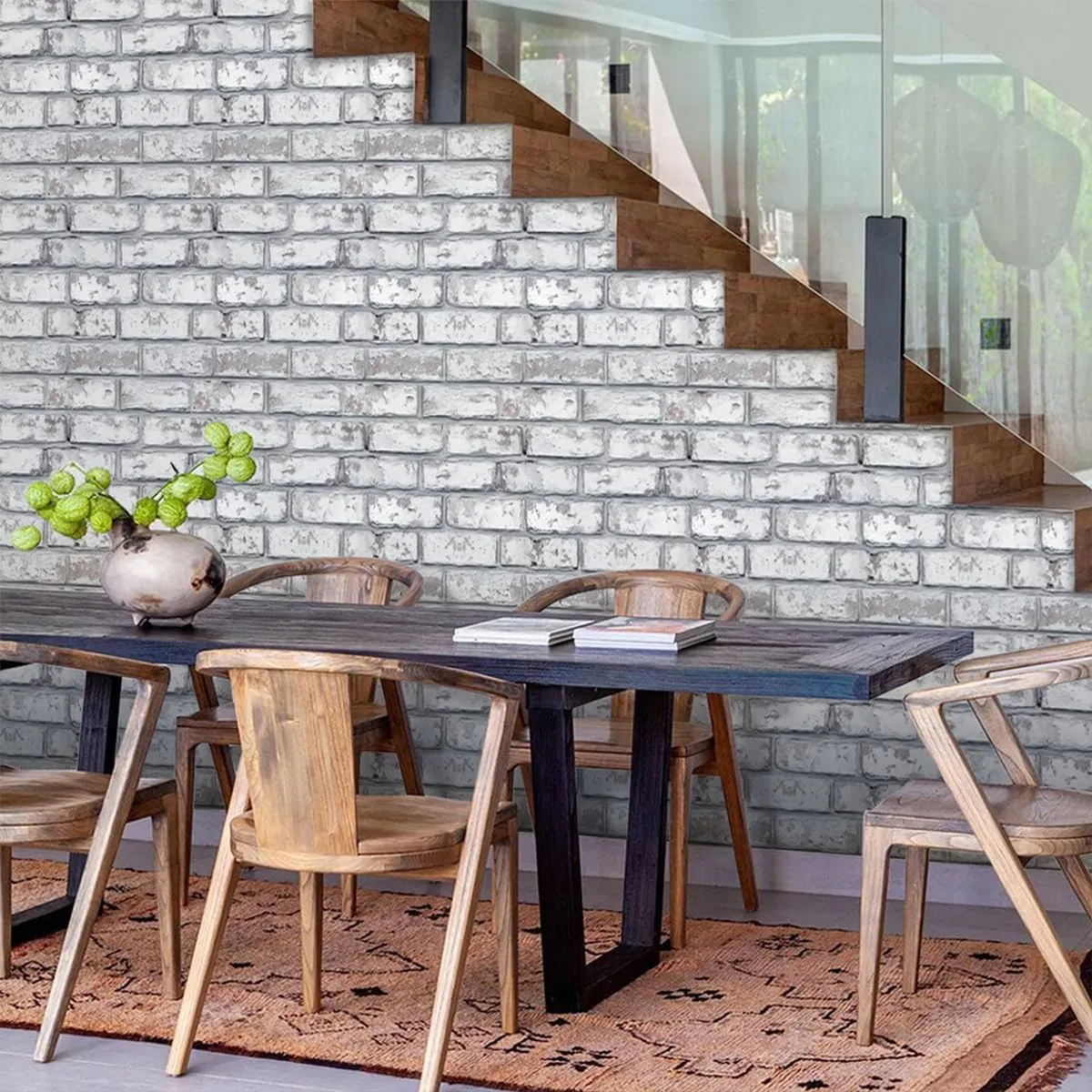 3D Faux Brick Wall Panel, Peel and Stick Brick Tiles, 10 Pcs of 12"X12", Small Size Thin PVC Brick Adhesive Fake Brick Paneling Brick Backsplash Background, Retro White