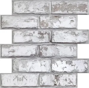 3D Faux Brick Wall Panel, Peel and Stick Brick Tiles, 10 Pcs of 12"X12", Small Size Thin PVC Brick Adhesive Fake Brick Paneling Brick Backsplash Background, Retro White