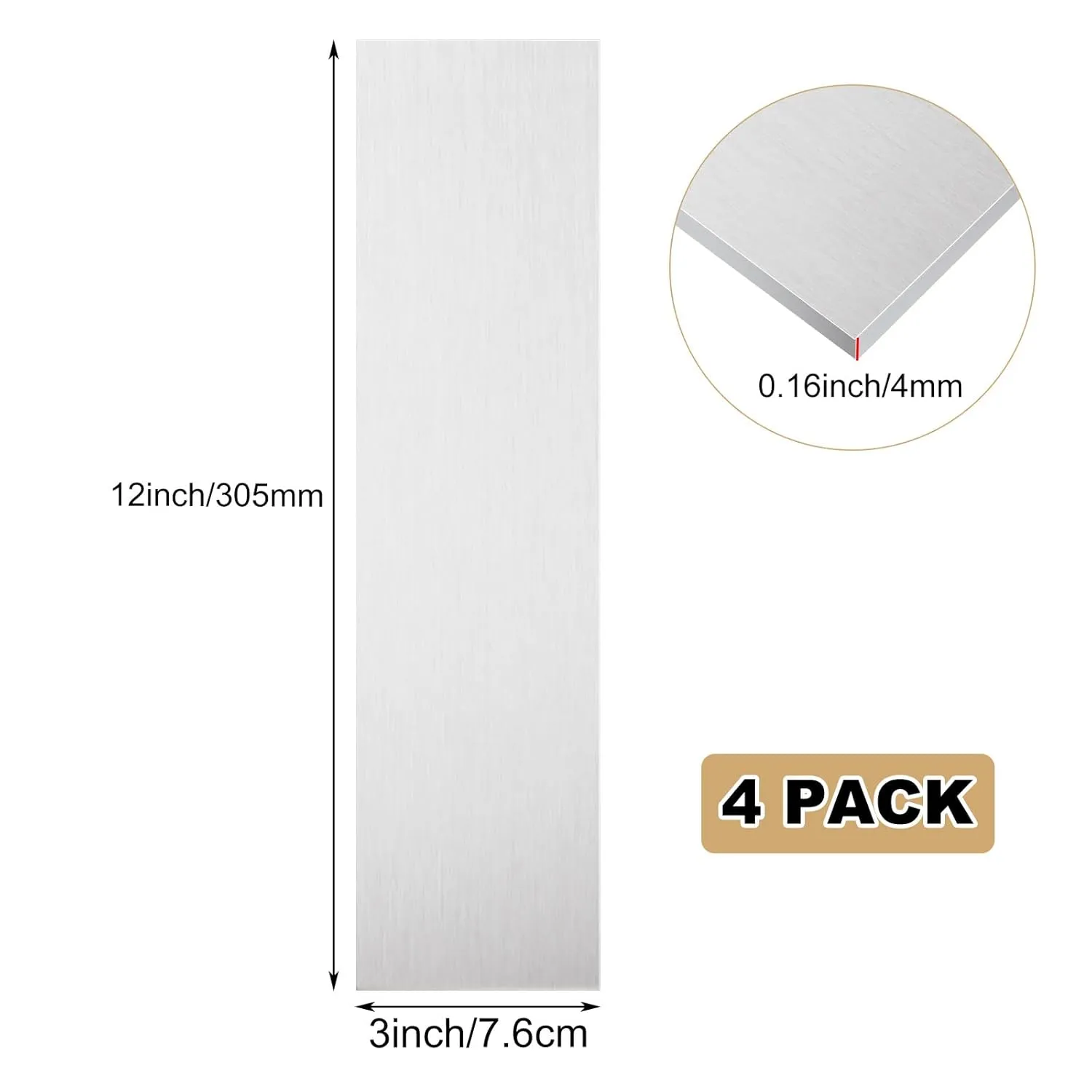 4 Pack 6061 Aluminum Metal Sheet, 3x12x1/8 Inch Flat Plain Thin Aluminum Plate Covered with Protective Film, Finely Polished and Deburred, Aluminum Metal Plate for Crafting, lndustry
