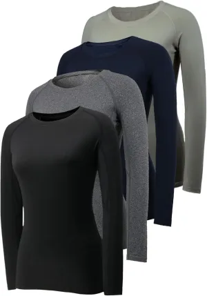 4 Pack Long Sleeve Compression Shirts for Women Workout Athletic Baselayer Yoga Softball T-Shirts Cool Running Tops
