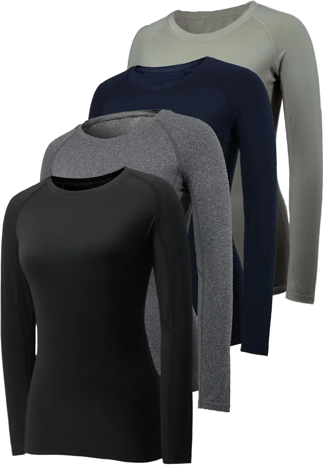 4 Pack Long Sleeve Compression Shirts for Women Workout Athletic Baselayer Yoga Softball T-Shirts Cool Running Tops
