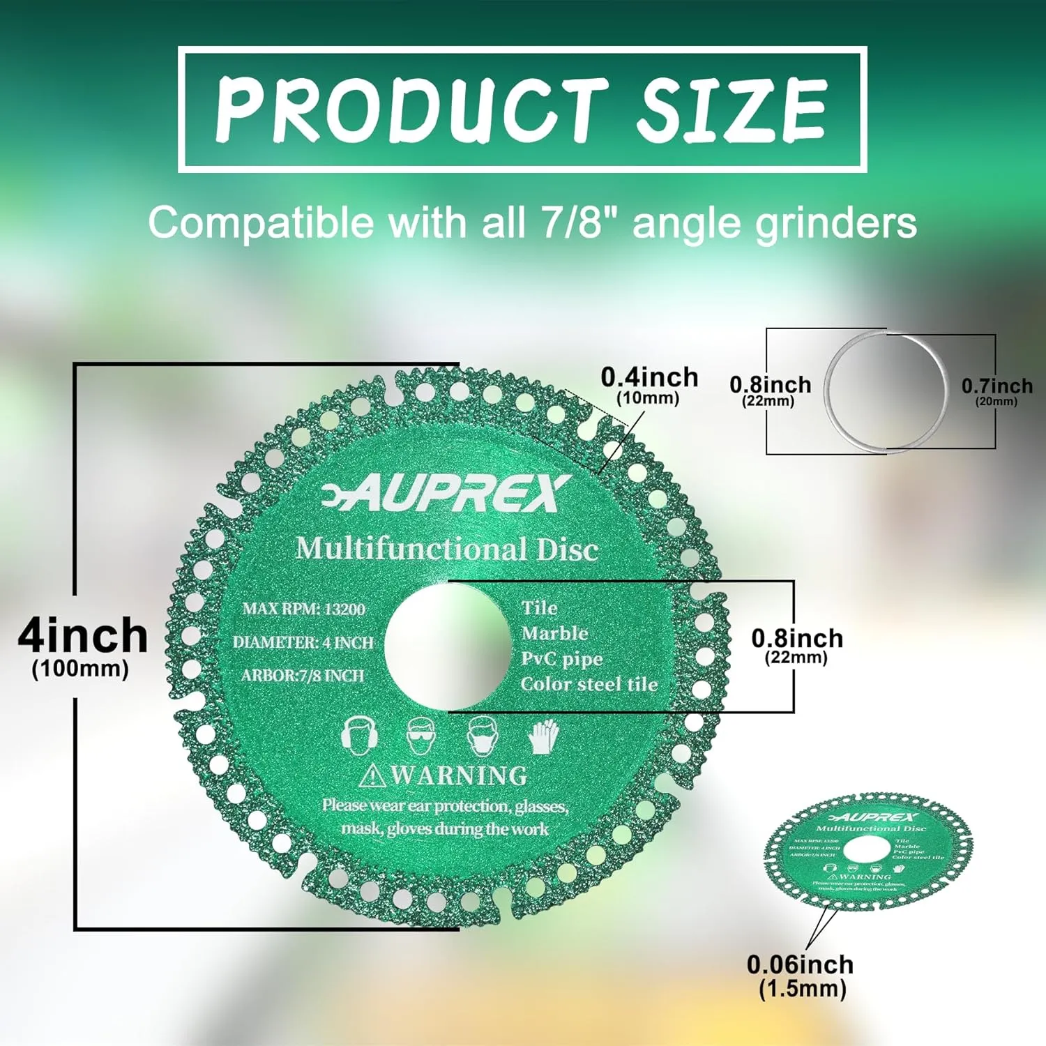 5 Pack 4 Inch Indestructible Disc for Grinder, 7/8" Arbor Angle Grinder Diamond Cutting Disc, Cut Everything in Seconds, Multifunctional Cutting Blade for Various Materials-Green
