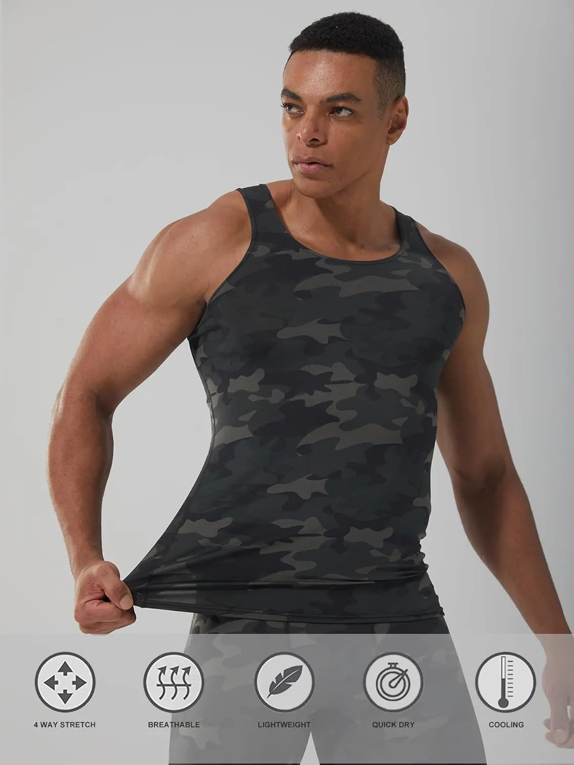 5 Pack Men's Camouflage Compression Shirts Sleeveless Athletic Workout Tank Top Sports Baselayer Running Undershirt