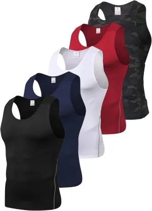 5 Pack Men's Camouflage Compression Shirts Sleeveless Athletic Workout Tank Top Sports Baselayer Running Undershirt