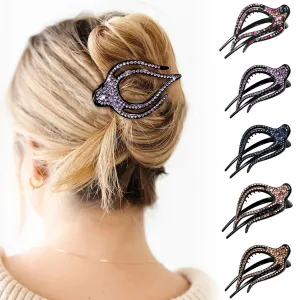 5PCS Rhinestone French Hair Clips for Women Thick Hair No Slip Curved Claw Clips Strong Hold Flat Hair Clip (Curved(Medium,3.74"))