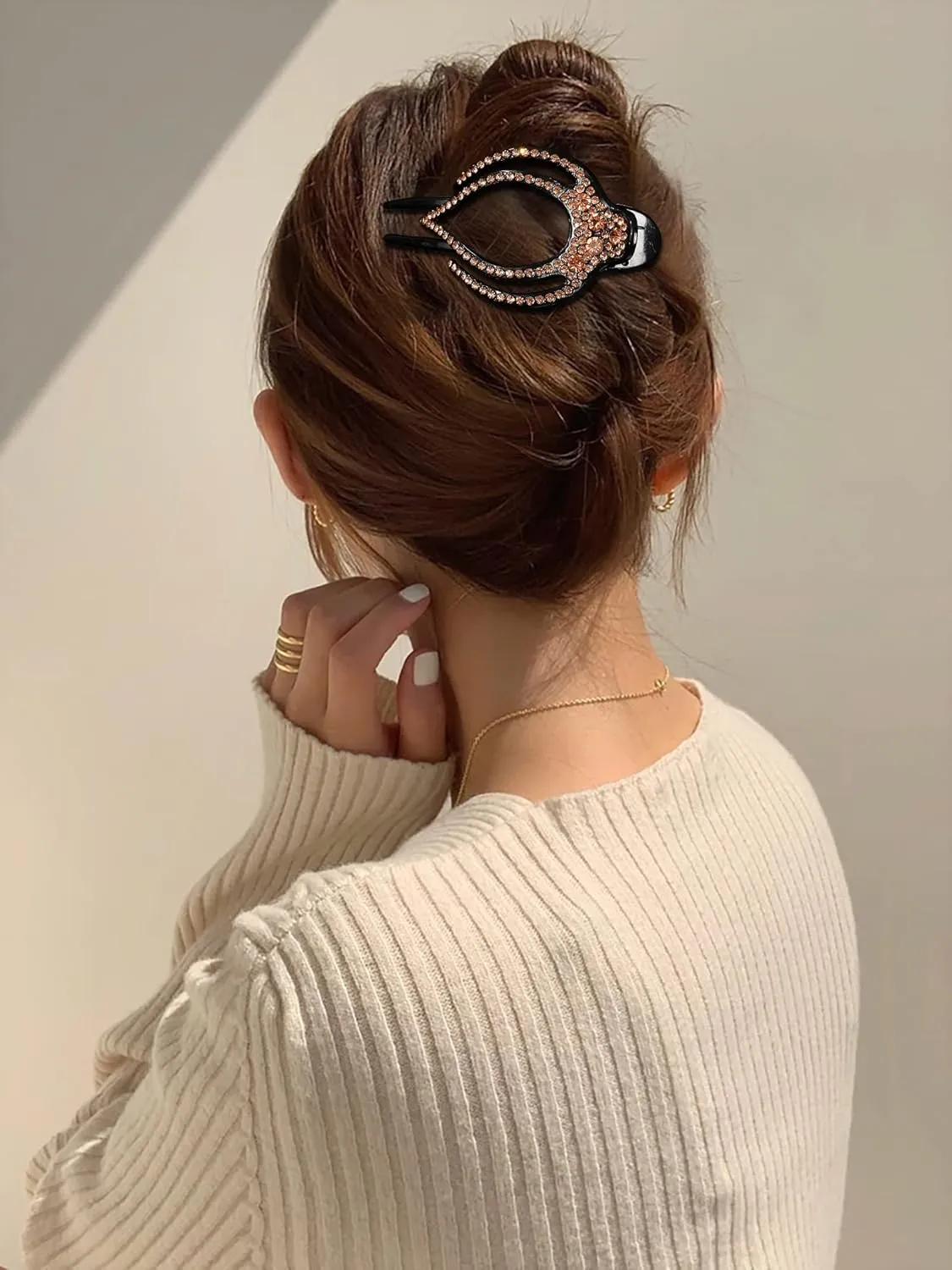 5PCS Rhinestone French Hair Clips for Women Thick Hair No Slip Curved Claw Clips Strong Hold Flat Hair Clip (Curved(Medium,3.74"))