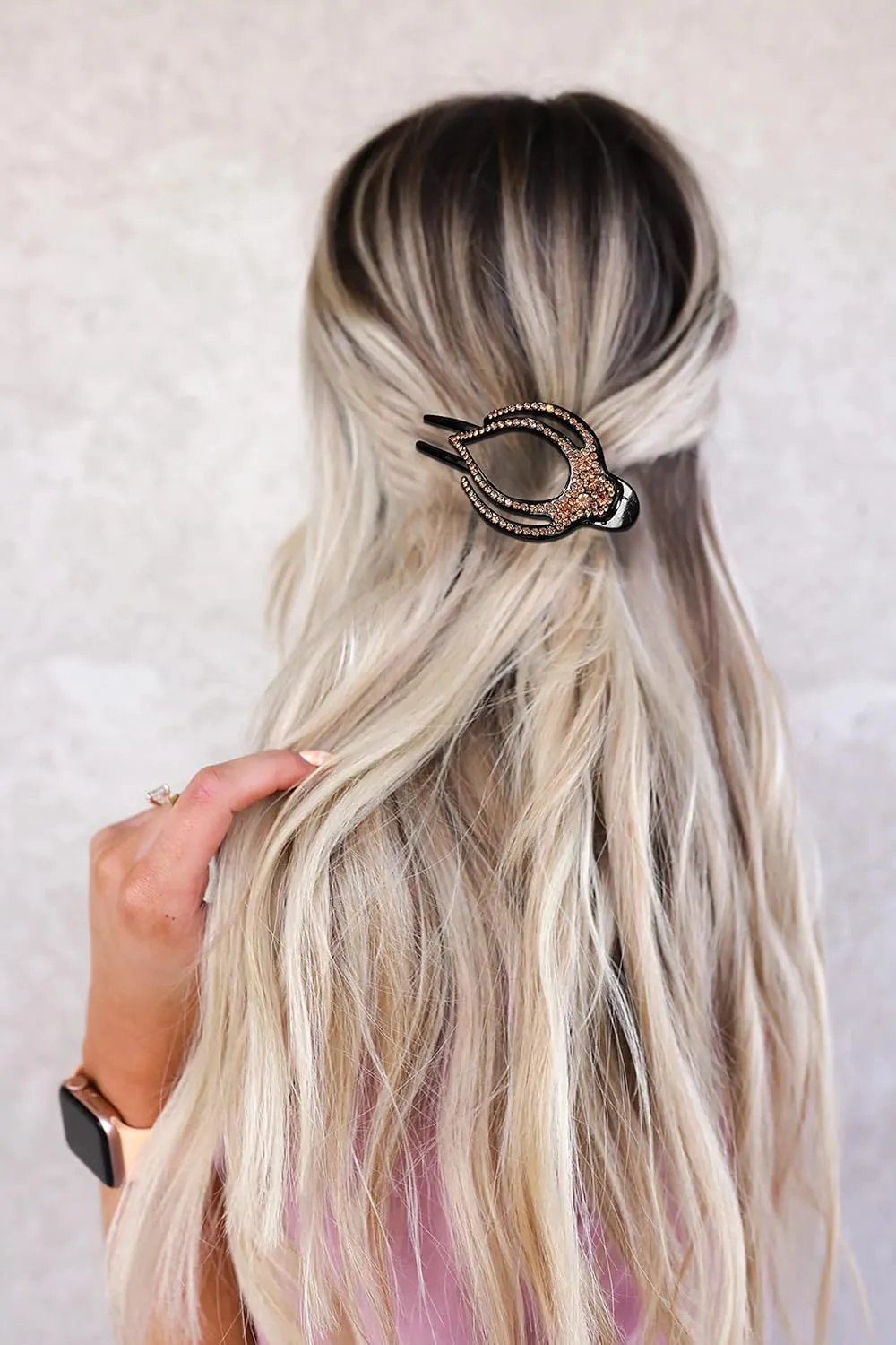 5PCS Rhinestone French Hair Clips for Women Thick Hair No Slip Curved Claw Clips Strong Hold Flat Hair Clip (Curved(Medium,3.74"))