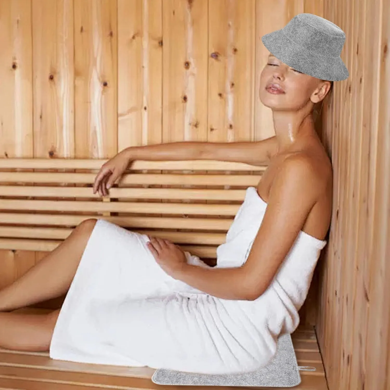 5Pcs/Set Sauna Accessories Including Felt Sauna Hat, Sauna Mat, Slipper, Gloves and Storage Bag Heat Insulation Water Absorbent Mat for Sauna Bath House Shower Room, Grey, Sauna Accessories