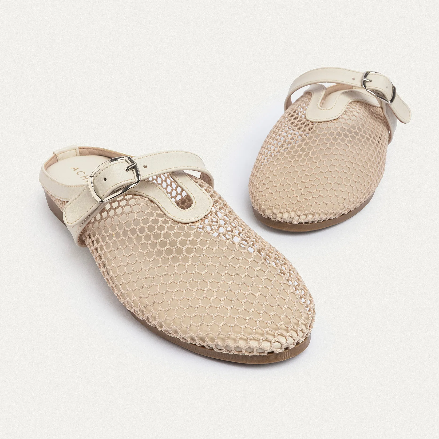 Achilles | Milan Mesh Mary Jane Mules - Beige