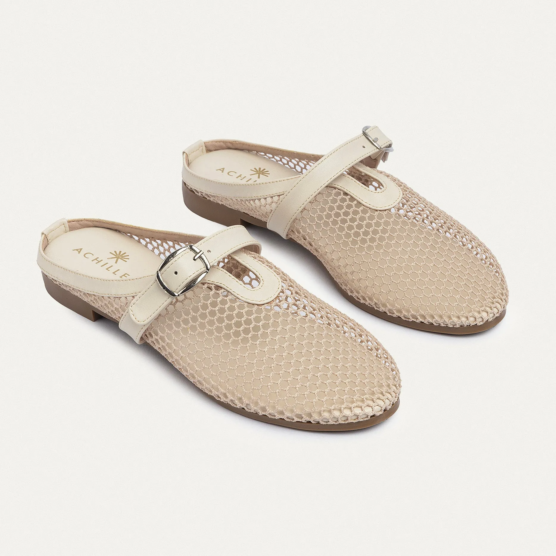 Achilles | Milan Mesh Mary Jane Mules - Beige