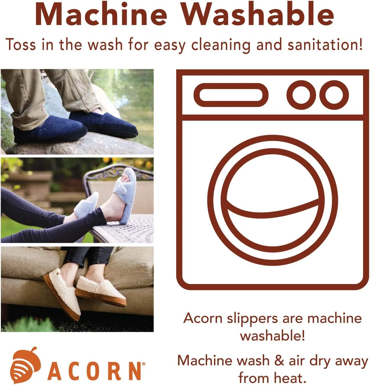 Acorn Men's Spa Slide Slippers with Adjustable Strap and Soft Terry Lining