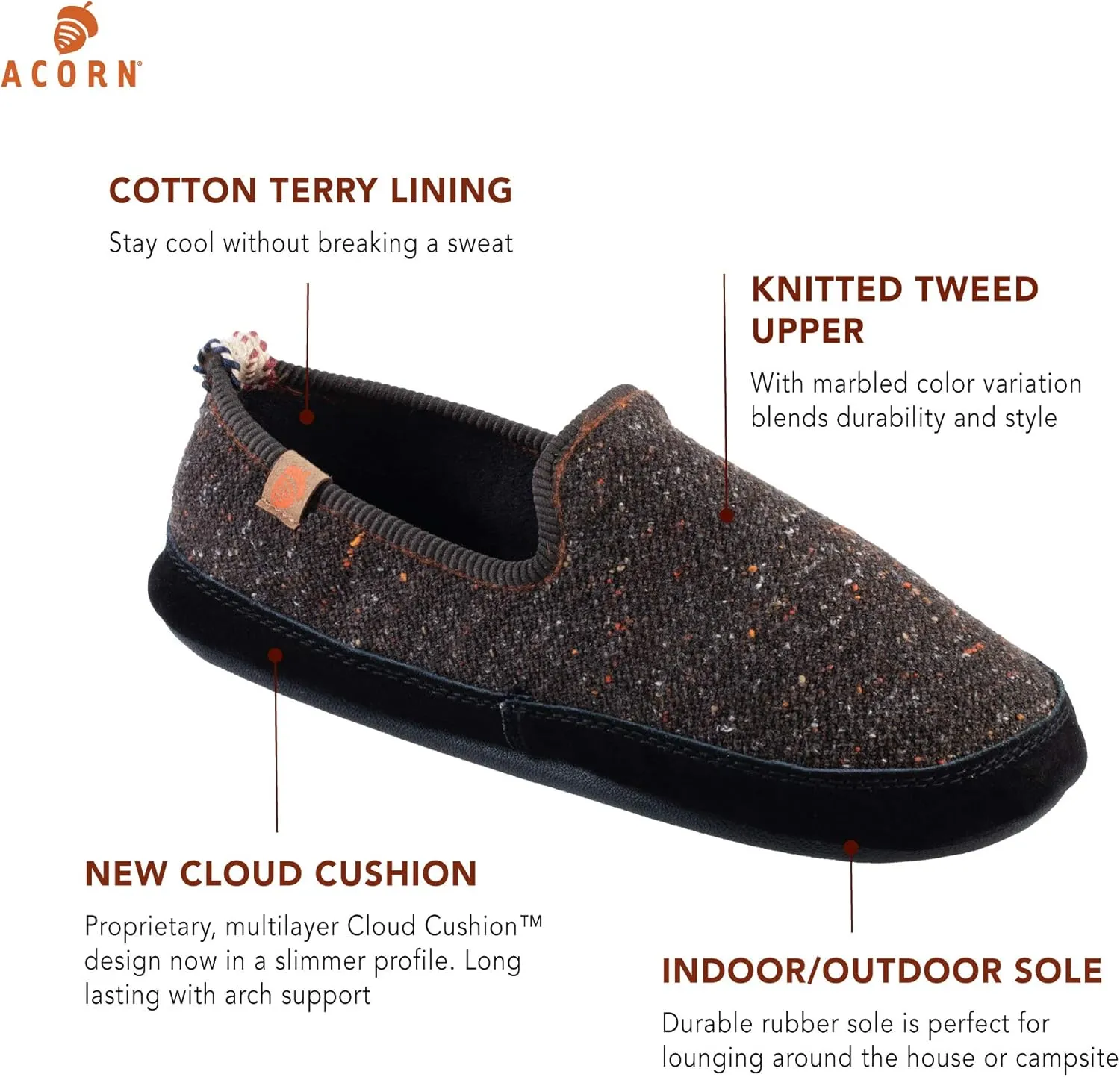 Acorn Women's Lightweight Bristol Loafer with Tweed Upper and Ultralight Cloud Cushioning Slipper