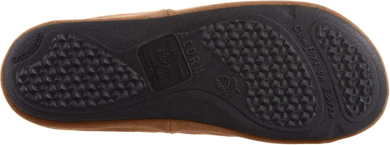 Acorn Womens Slipper with Berber Lining, Suede Siding and Durable Non-Slip Indoor/Outdoor Sole