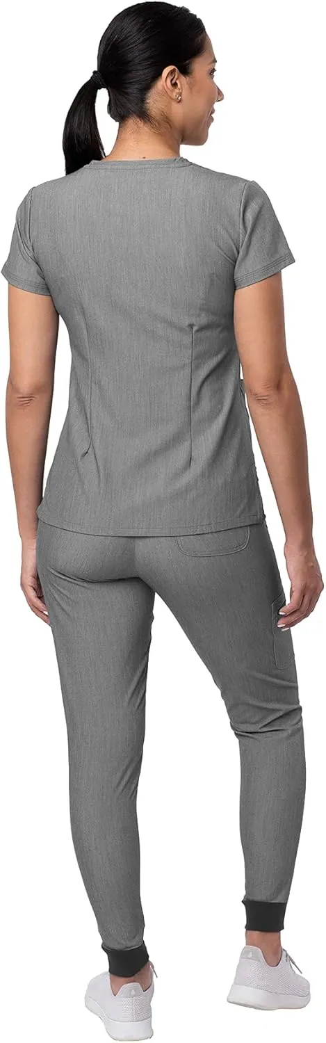 Adar Pro Movement Booster Scrub Set for Women - Sweetheart V-Neck Scrub Top & Yoga Jogger Scrub Pants