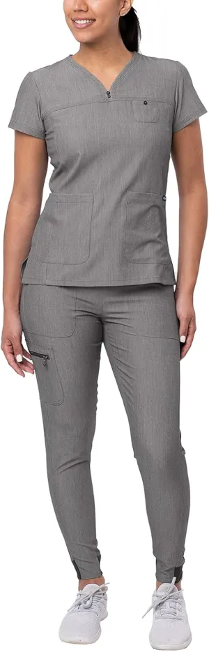 Adar Pro Movement Booster Scrub Set for Women - Sweetheart V-Neck Scrub Top & Yoga Jogger Scrub Pants