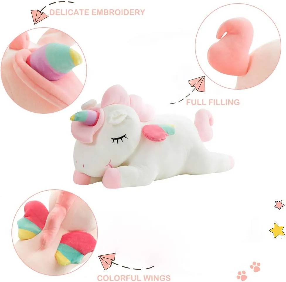 AIXINI Plush Unicorn Stuffed Animal Pillows Toy, 23.6 Inch Cute Soft White Unicorn Plushie with Rainbow Wings