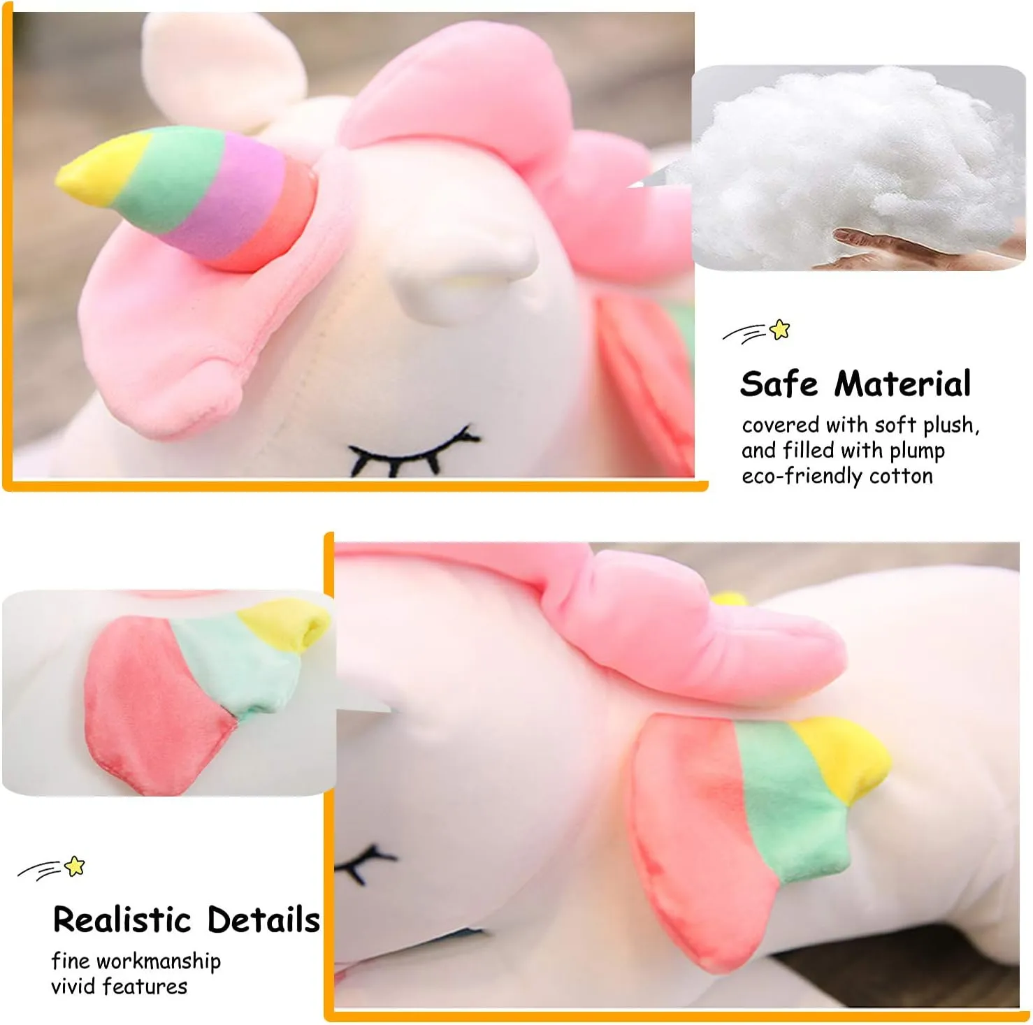 AIXINI Plush Unicorn Stuffed Animal Pillows Toy, 23.6 Inch Cute Soft White Unicorn Plushie with Rainbow Wings