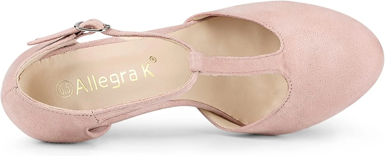 Allegra K Women's Rounded Toe Stiletto Heel T-Strap Dress Pumps