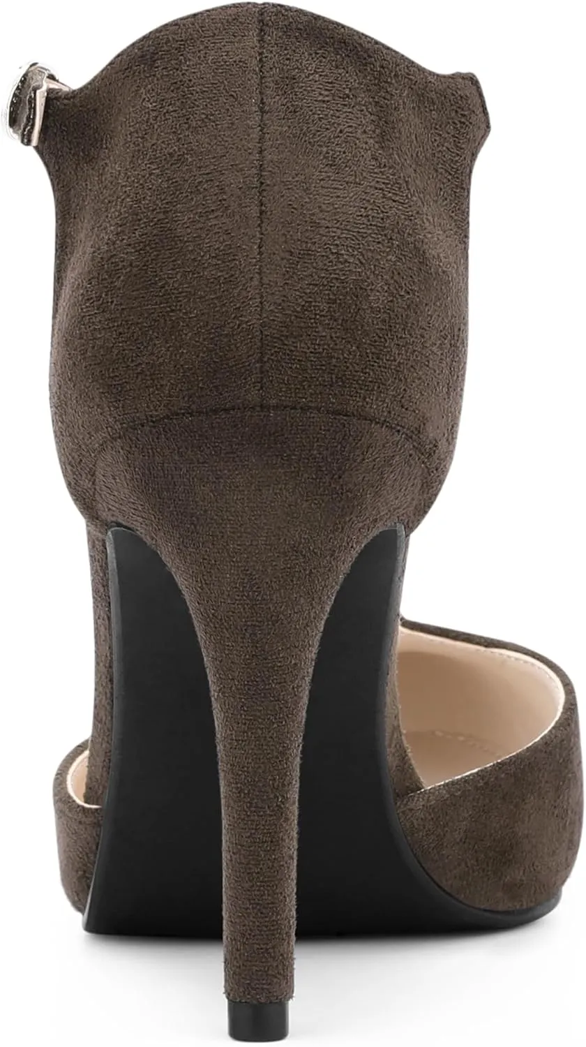 Allegra K Women's Rounded Toe Stiletto Heel T-Strap Dress Pumps