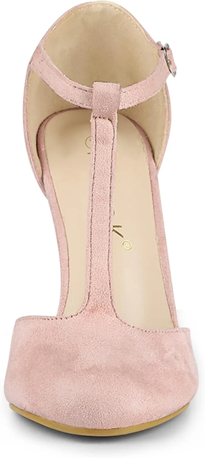 Allegra K Women's Rounded Toe Stiletto Heel T-Strap Dress Pumps