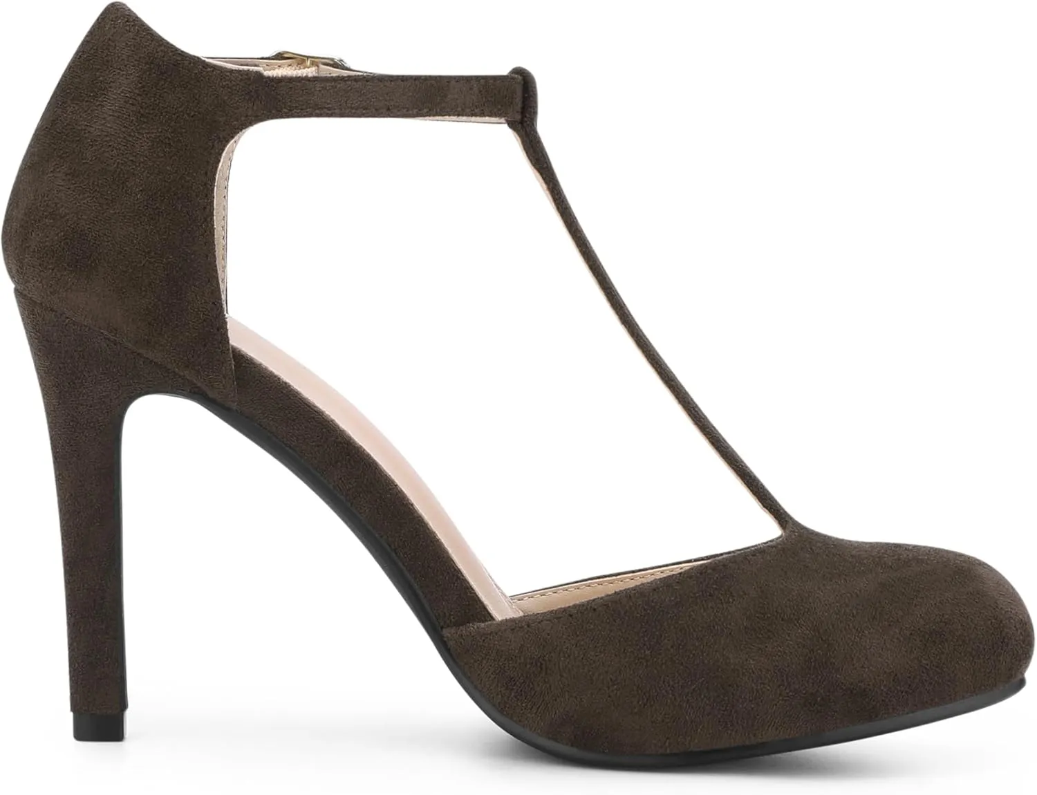 Allegra K Women's Rounded Toe Stiletto Heel T-Strap Dress Pumps