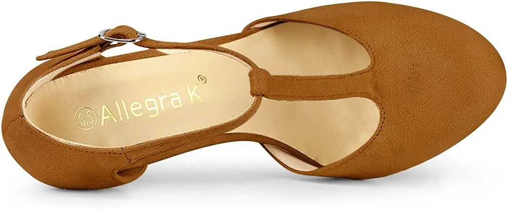 Allegra K Women's Rounded Toe Stiletto Heel T-Strap Dress Pumps