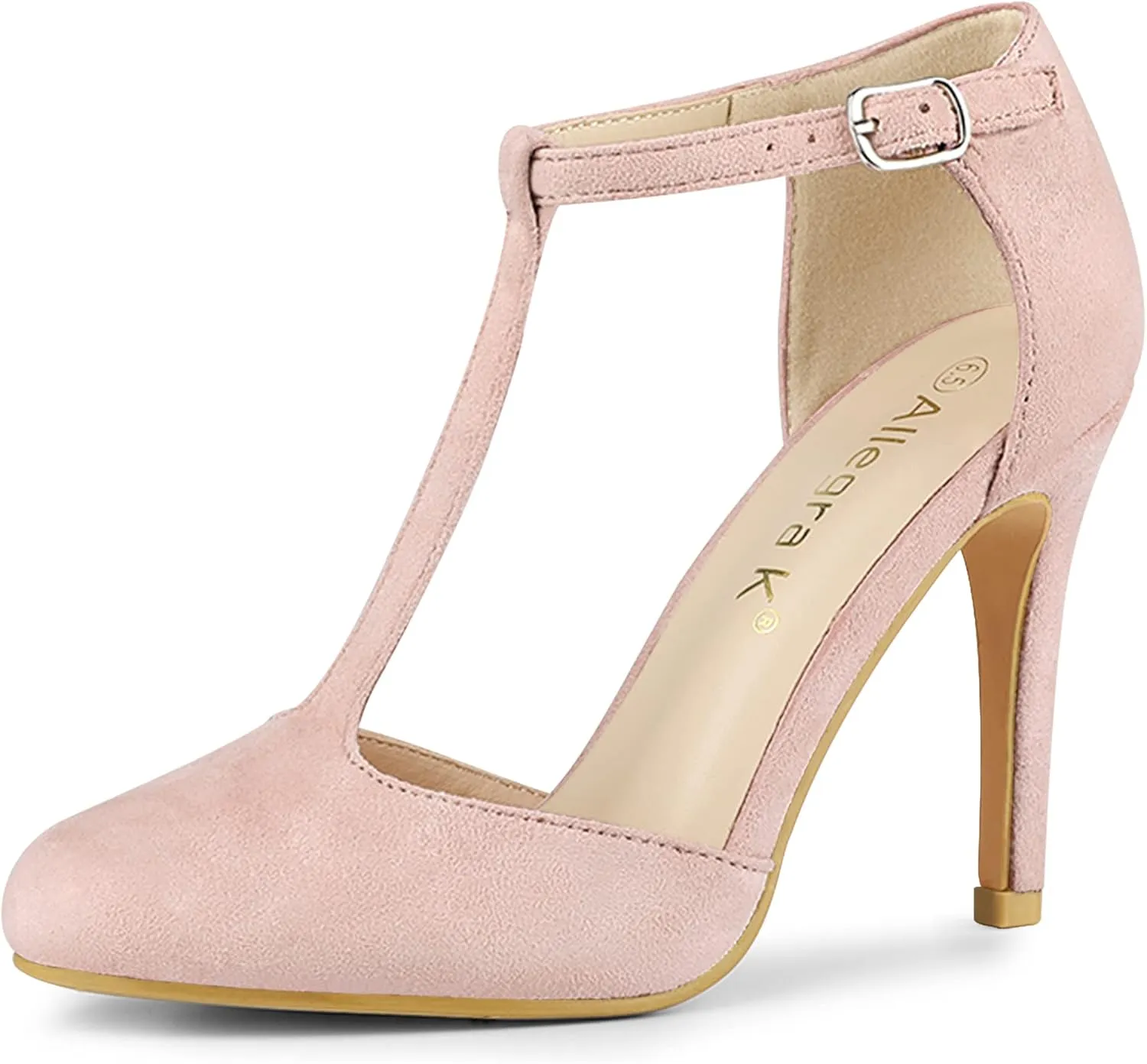 Allegra K Women's Rounded Toe Stiletto Heel T-Strap Dress Pumps